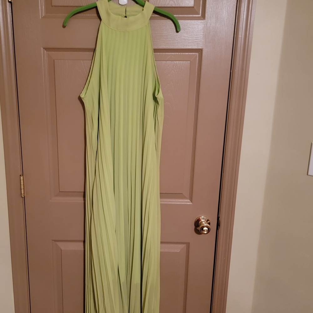 Halter Maxiplus Size Dress in Pea Green. - Picture 3 of 4